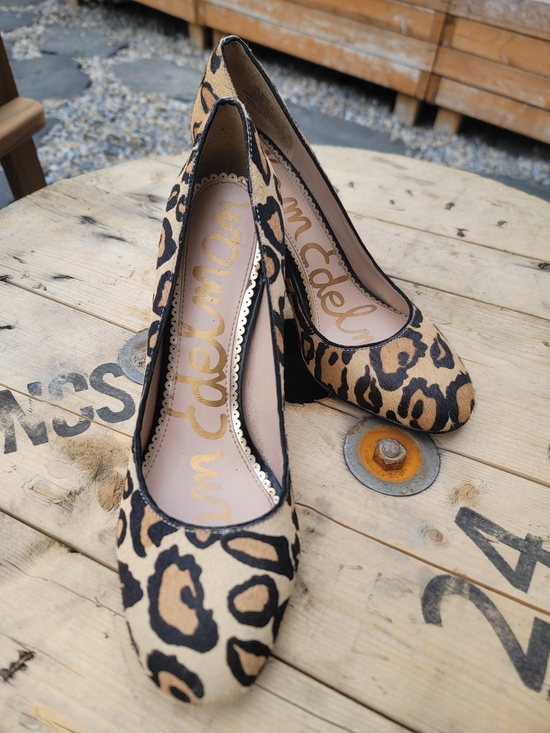 Sam Edelman Shoes - Sam Edelman Leopard Print Chunky Heel Pumps - Tan/Black Womens Size 8